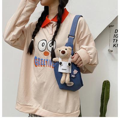 Niedlicher Bär einfache Canvas-Tasche Mädchen Mode Umhängetasche 2025 neu Studenten Sport Brusttasche