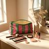 PVC Striped Makeup Bag with Tassel Zipper Waterproof,Large-Capacity,Portable Cosmetic Organizer &Toiletry Bag for Outdoor Travel