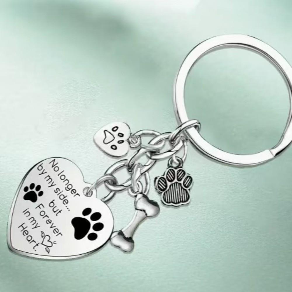 Stainless Steel Dog Tag Key Chain Love Heart Pet Animal Keyring  Pet Memorial