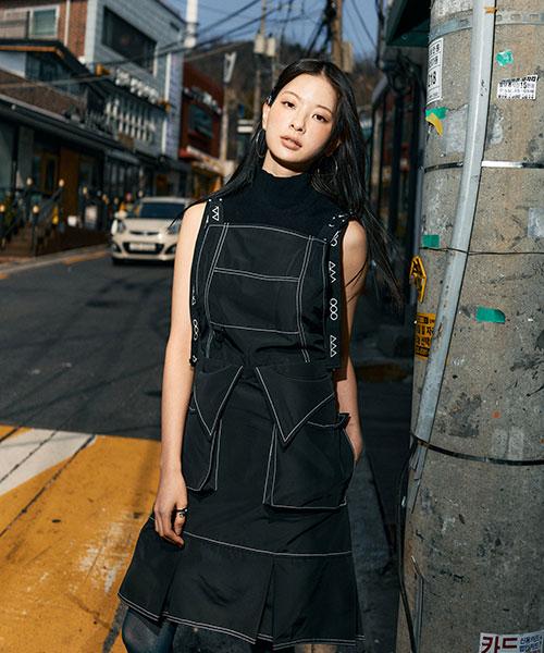 Eipeuleonwei Waist Collar Apron Dress Black