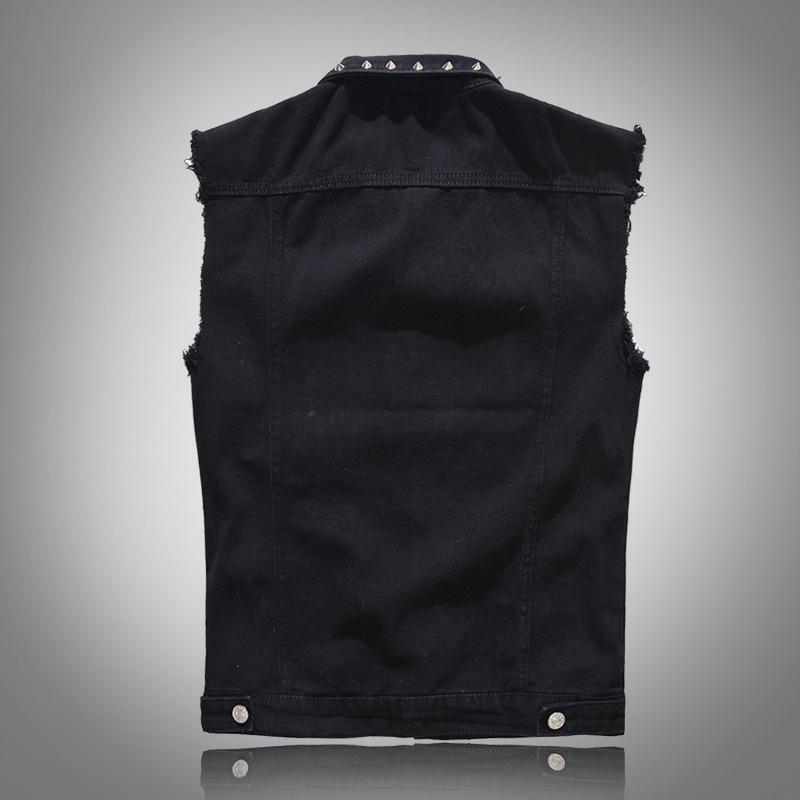 Spring Autumn Mens Vest Vintage Denim Jeans Vest Male Black Sleeveless Jackets Men Rivet Hole Jeans Waistcoats 6XL Plus Size