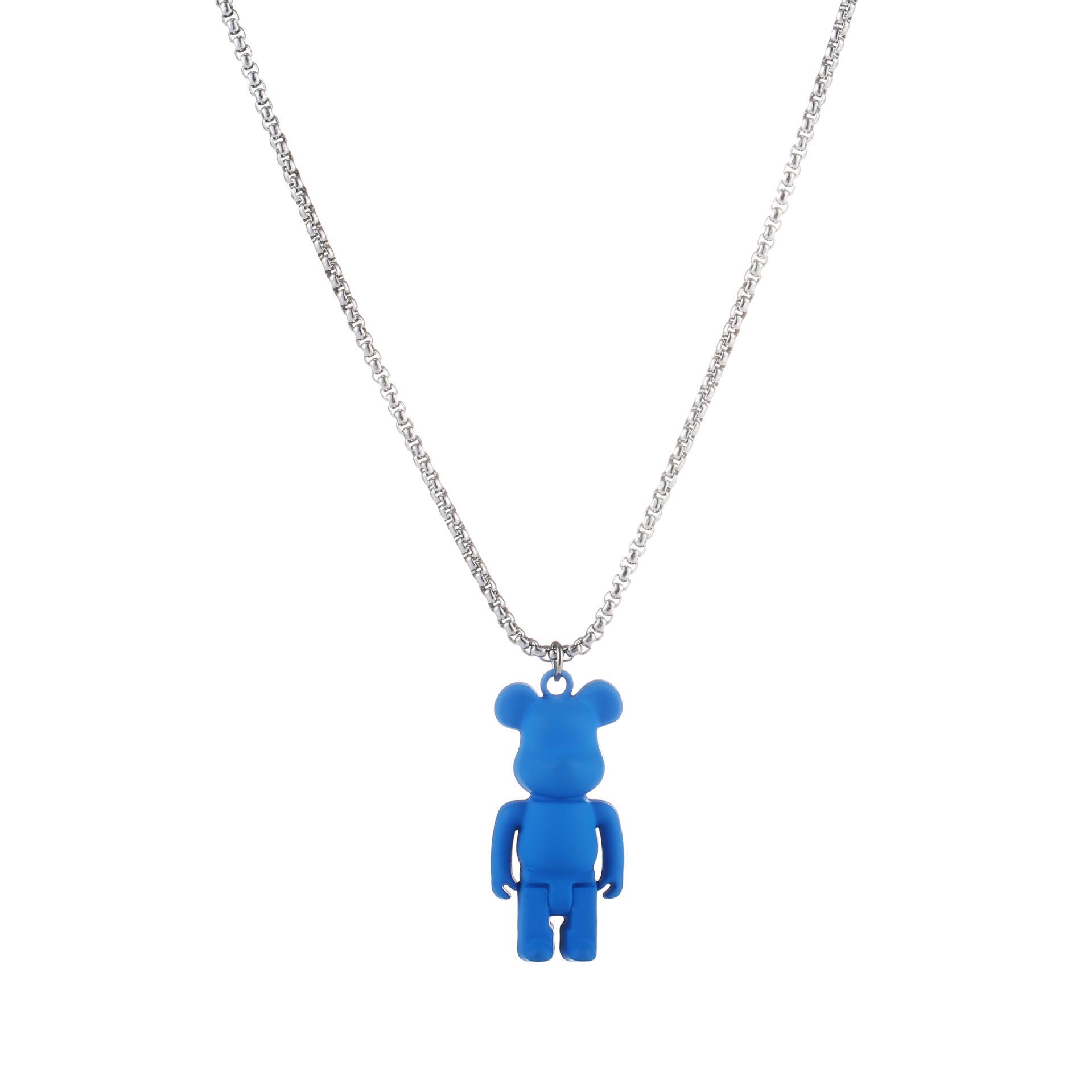 Color Violent Bear Versatile Simple, Niche Hip Hop Violent Bear Pendant Sweater Chain Women s Titanium Steel Necklace Men s
