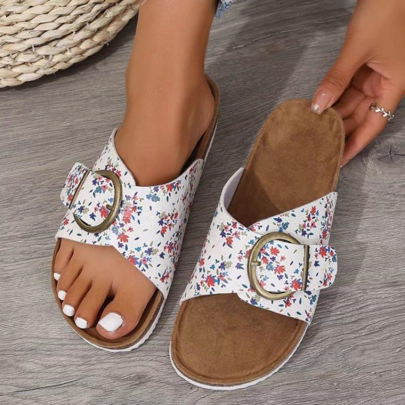 New one-word slippers women's beach open-toed flat-bottomed cool slippers women's large-size women's sandals