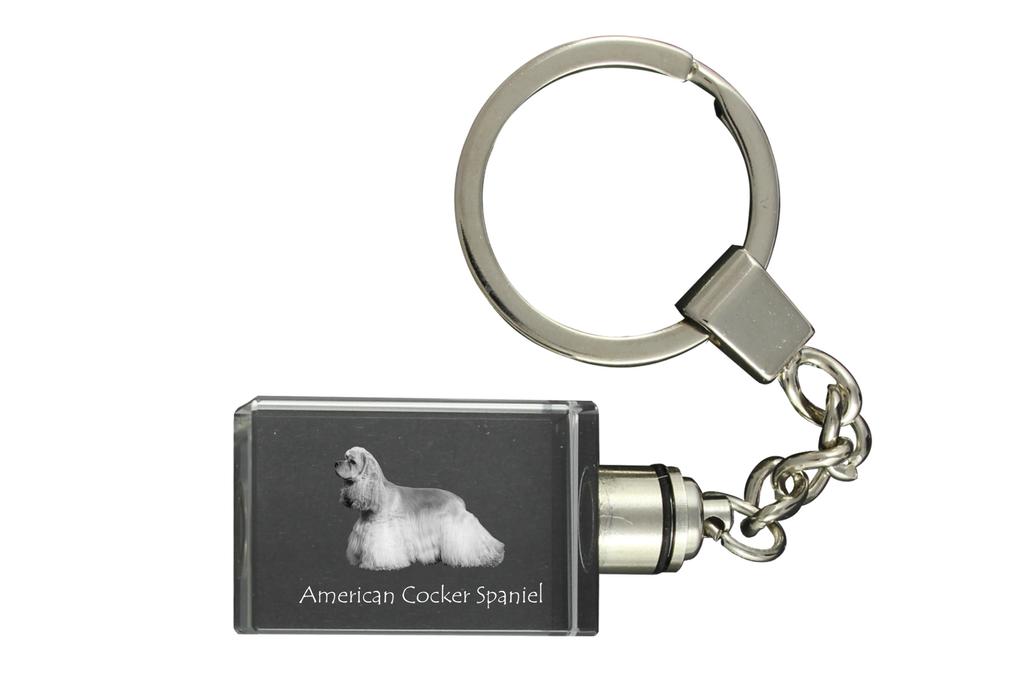 American Cocker Spaniel, Merry Cocker - Crystal key ring with dog photo, illuminated key ring, unique gift by Art-Dog brand