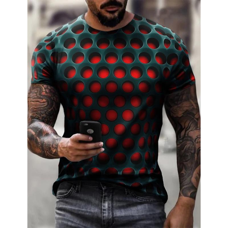 Summer Men T Shirts Optical Illusion 3D Print Graphic Round Neck Tee Shirt Casual Short Sleeve Tops Streetwear Fashion Clothing