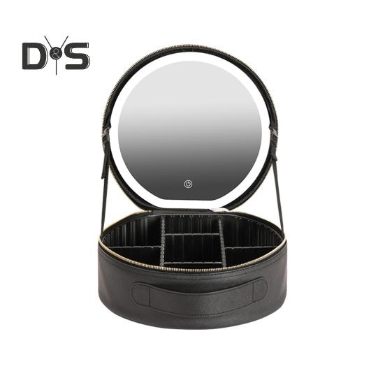 

Дорожная косметичка с зеркалом с подсветкой, перезаряжаемая светодиодная косметичка-органайзер с регулируемыми разделителями, портативный футляр для косметики чёрный