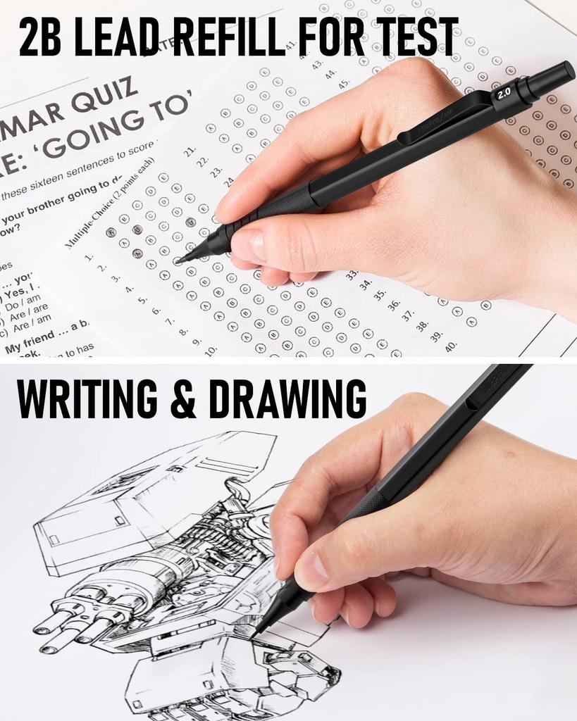 Nicpro Black Art Mechanical Pencil 5pcs Metal Drafting Pencils Mm 2mm Graphite Lead Holder for Sketch Drawing with 9 Tubes 2B HB 2H Lead Refill Eraser