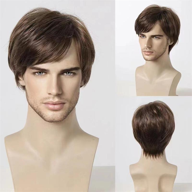 Synthetic Dark Hair Natural Wig for Men Breathable Heat Resistant Cosplay Halloween Short Male Wig with Bangs