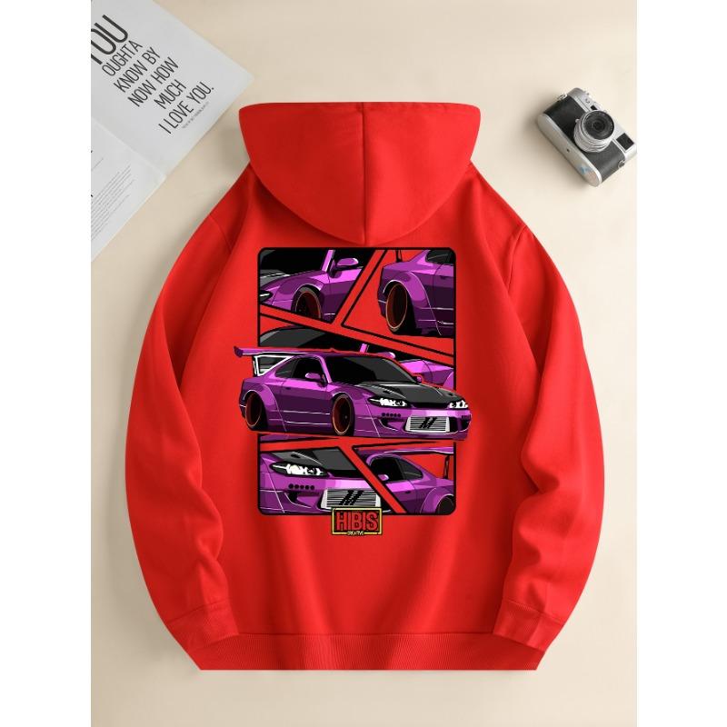 Women's New Fashion Hoodie, Casual Daily Drawstring Hooded Sweatshirt Car Print, Front Kangaroo Pocket, Women's Jacket