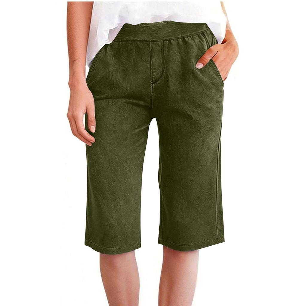 Pantaloncini casual da donna al ginocchio, vestibilità larga, vita elasticizzata con tasche, tessuto leggero e traspirante per l'uso quotidiano