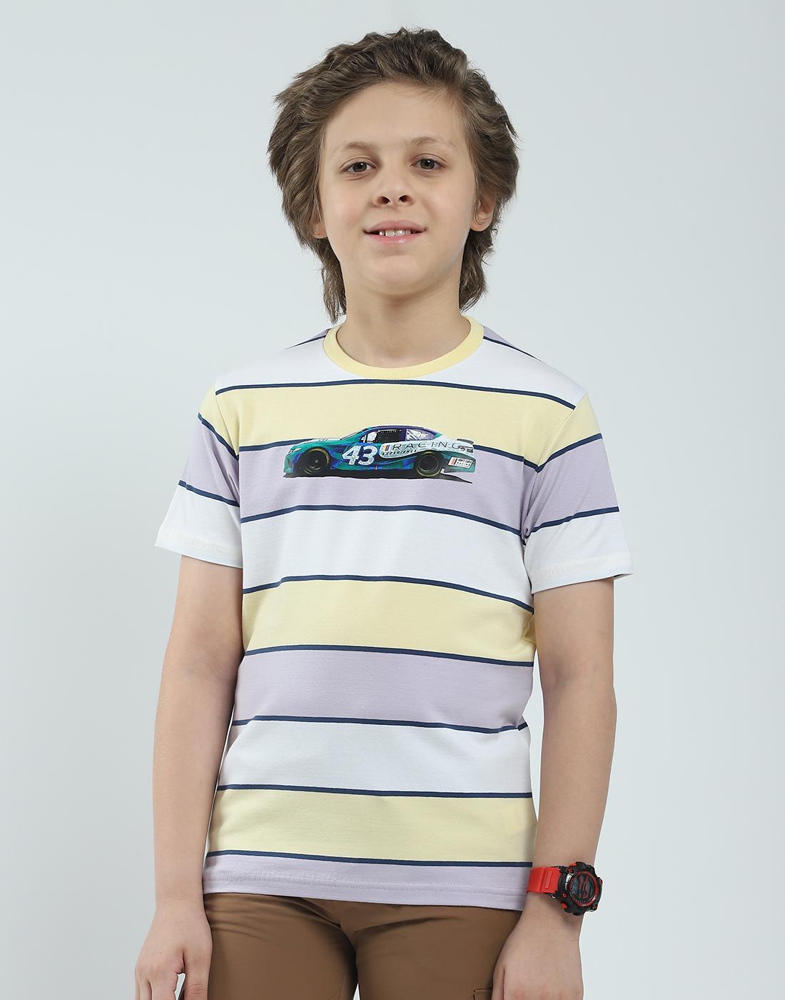 

Monte Carlo Boy s Striped Pattern Regular Fit Half Sleeve T-Shirt 9-10 Years серый/жёлтый
