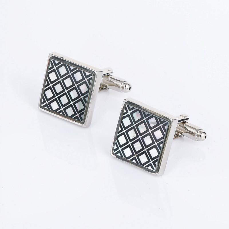 Square Grid Mother Of Pearl Accessories Cufflinks Men's French Shirt