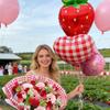Strawberry Love Balloon Set Fruit Strawberry Shaped Balloon and Red Grid Love Balloon for Wedding Shower, Birthday Photo Props