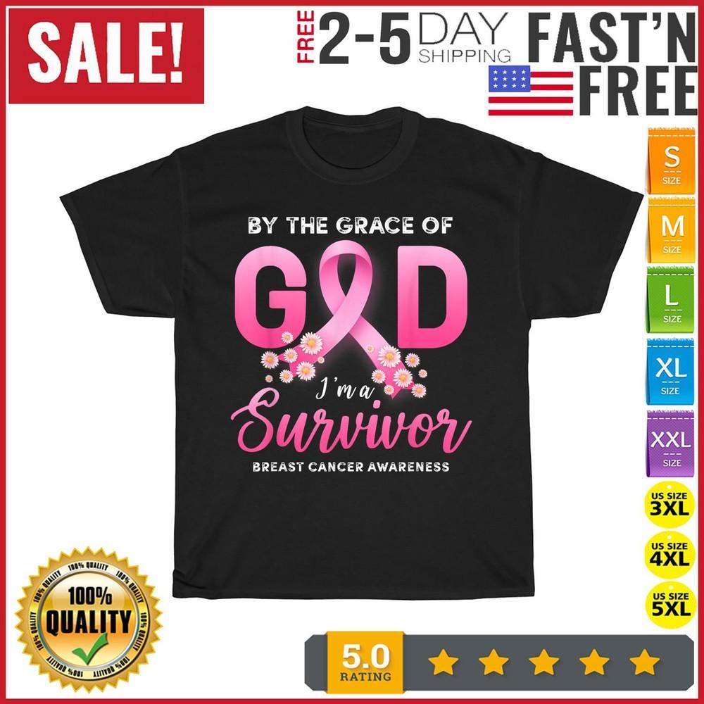 By The Grace God Im A Survivor Breast Cancer Survivor T Shirt Men Women Kid NEW