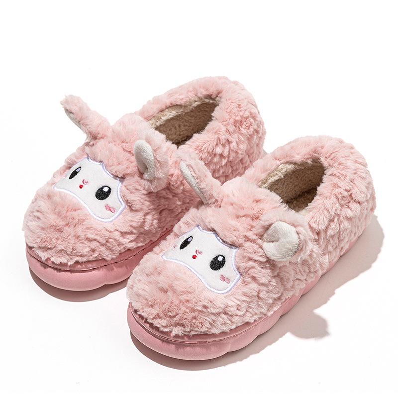 Cartoon embroidered cotton shoes mop autumn and winter leisure indoor home warmth plush household cotton mop bag heel
