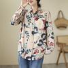 Camicia da Donna a Maniche Lunghe Stampa Floreale Cotone Lino Ampia Modellante Retro Artistica Stile Hong Kong Collo Trendy Moda Primavera Autunno