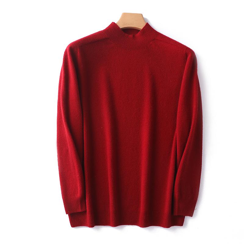 

Men s Plus Size Pure Wool Knit Pullover Half-High Collar Sweater S