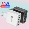 30W QC3.0 Multi-Port Fast Charger with EU, US, UK, KR Plugs – Six-Port Mobile Charger