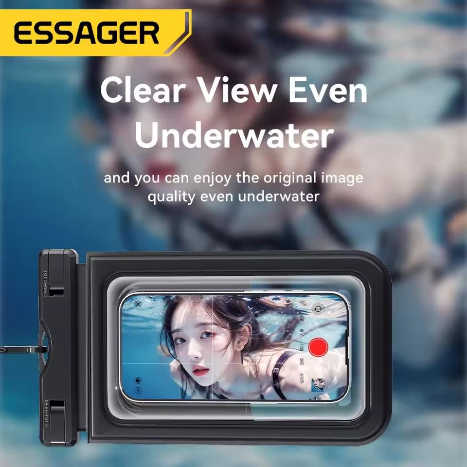 Essager Custodia Impermeabile IPX8 a Doppia Tasca per iPhone16 15 14 13 Borsa Stagna Galleggiante per Snorkeling Spiaggia Nuoto Copertura Universale