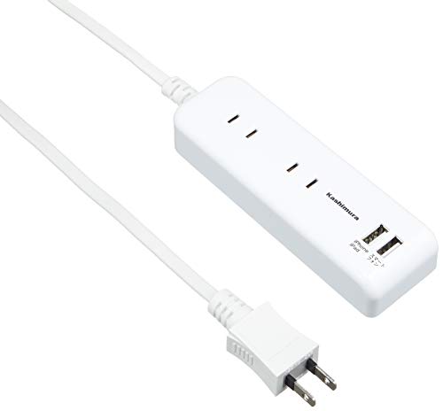 

Kashimura NTI-175 4-Outlet Power Strip, Domestic and International Use, Type A, 2 USB, 2.1A, 1m