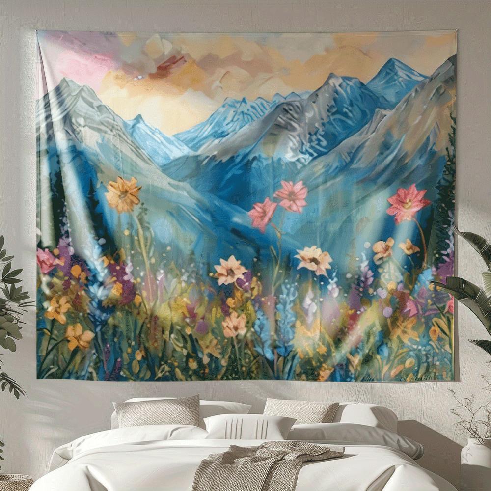 Rural Flower Sea Digital Printing Polyester Wall Tapestry Suitable For Use In Living Rooms Bedrooms Offices Bars And Party