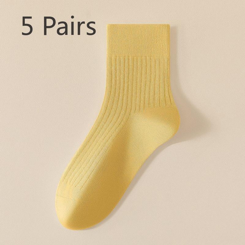 

5 пар женских осенних хлопковых носков чистого цвета 7A с антибактериальным дезодорирующим эффектом от пота 5 Pairs жёлтый