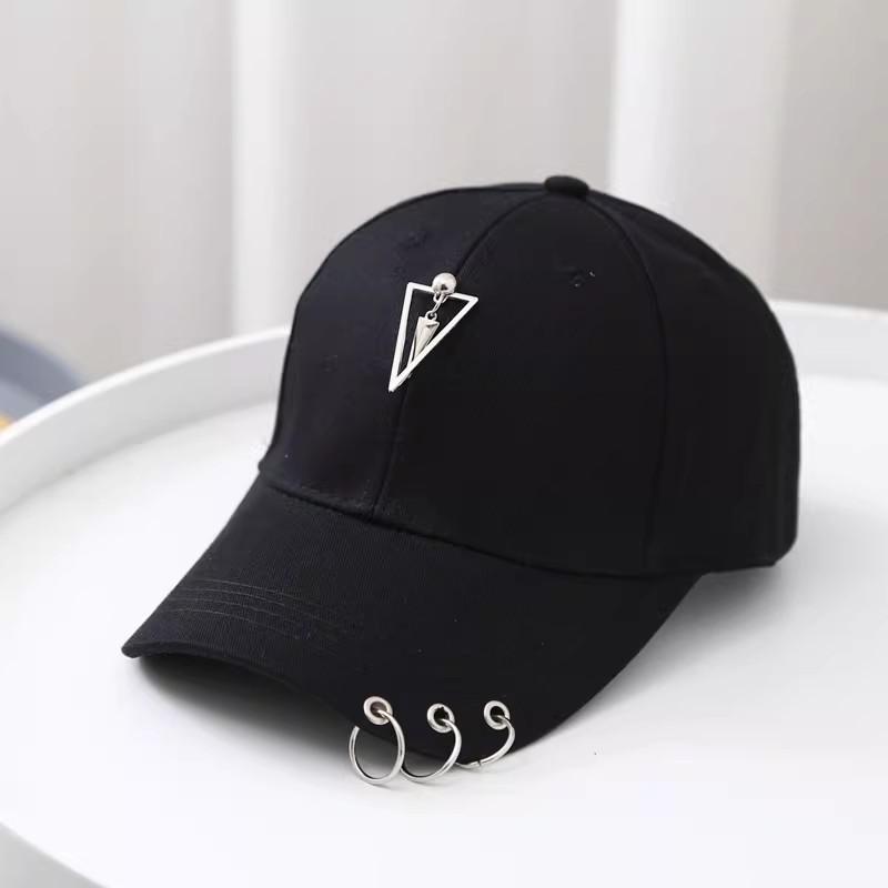 Women's Spring Summer Korean Style Baseball Cap with Ring Sunscreen Anti-UV Metal Baseball Caps Hip Hop Street Dance Style Kpop