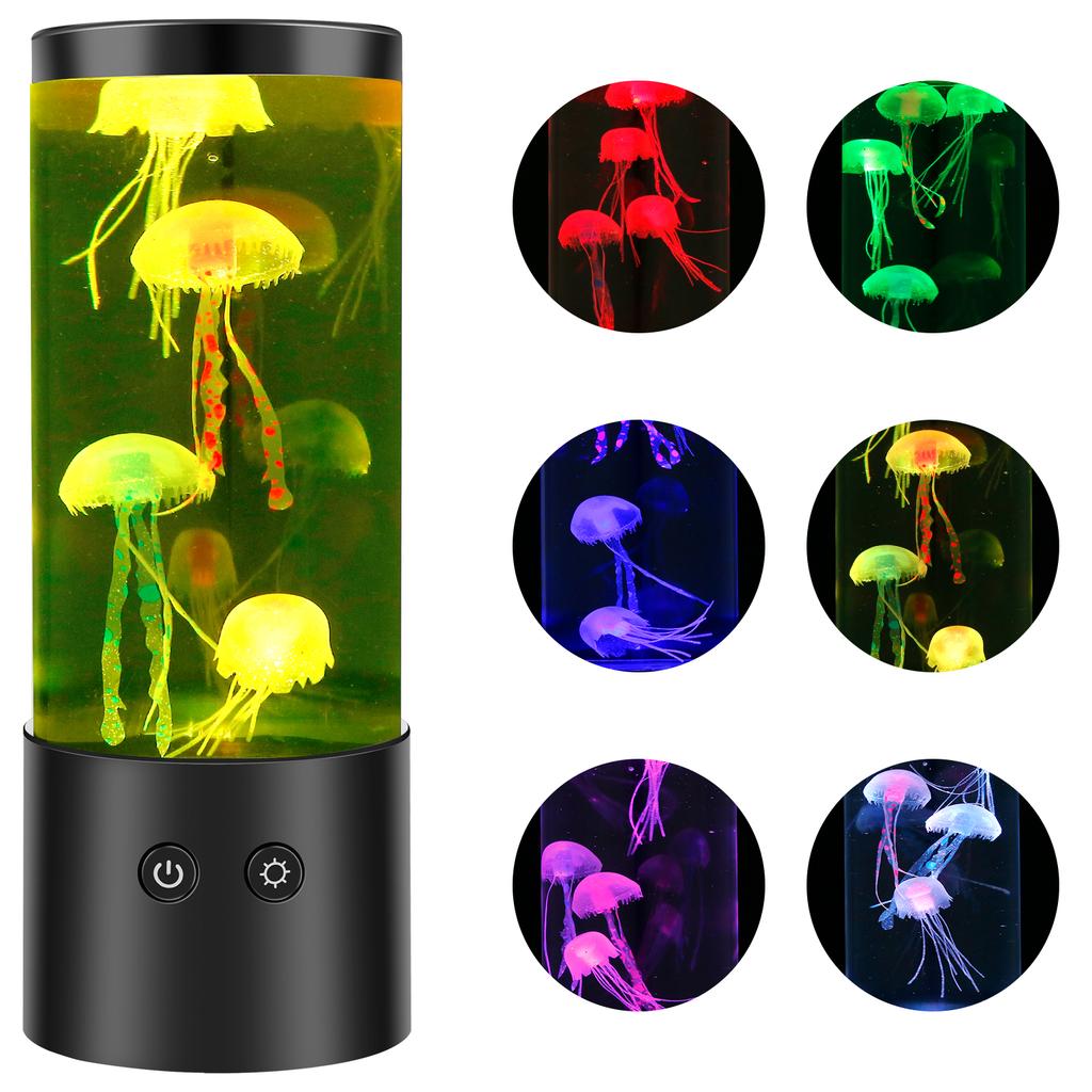Jellyfish Lamp Rechargeable Decorative Aquarium Night Light LED Jellyfish Lamp Bedroom Nightlight for Office Room and Home Decor
