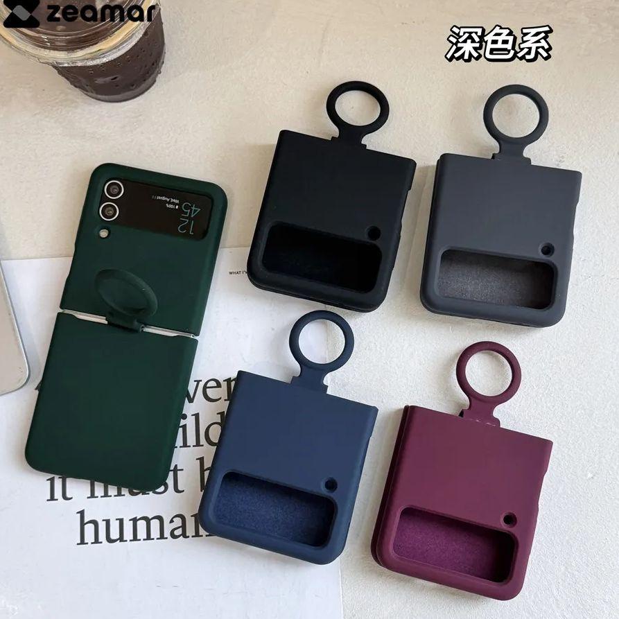 Offical Liquid Silicone Ring Holder Case For Samsung ZFlip 3 4 Folding Soft Candy Color Camera Protective Shockproof Cover Funda