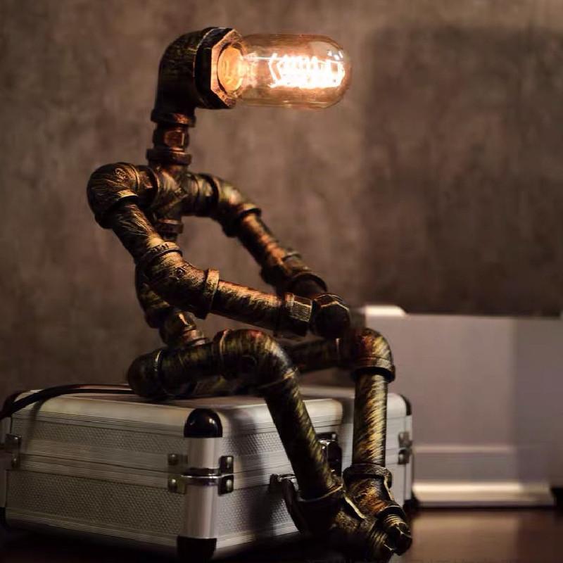Vintage Industrial Style Water Pipe Robot Table Lamp Perfect For Coffee Bars And Desks