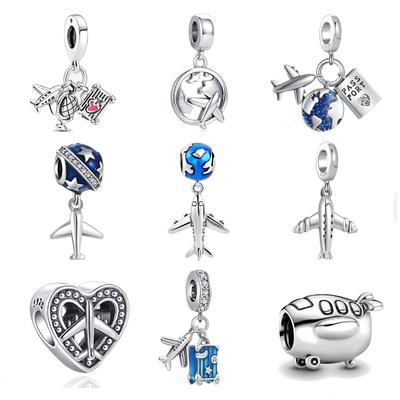 New Fine Charm Beads Fit Fashion Bracelet 925 Silver Women Pendant for Jewelry Airplane Passport Travel Amulet Dangle Gift