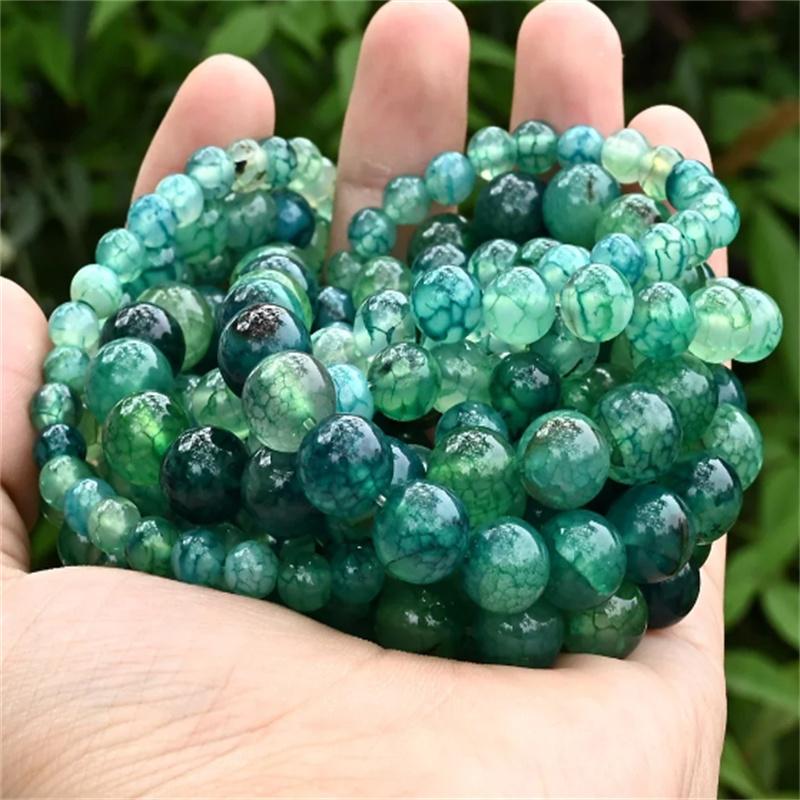 Natural Green Dragon Agates Round Loose Spacer Beads for Jewelry Making DIY Bracelet Necklace Accessories 4 6 8 10MM