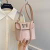 2025 new summer small fresh bucket bag Mori girl shoulder messenger bag solid color bow armpit bag