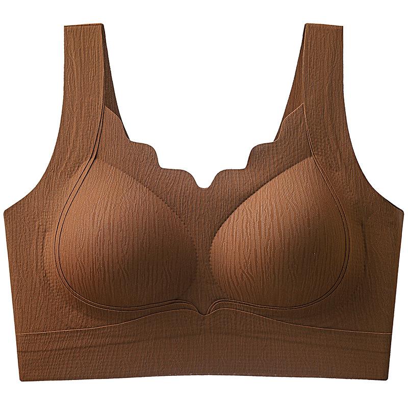 Brown Seamless Wireless Bra with Scalloped Neckline and Wide Comfort Straps M кофейный