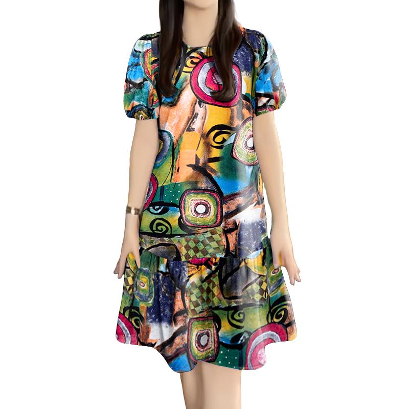 ZANZEA Women Casual Round Neck Summer Short Sleeve Print Dress