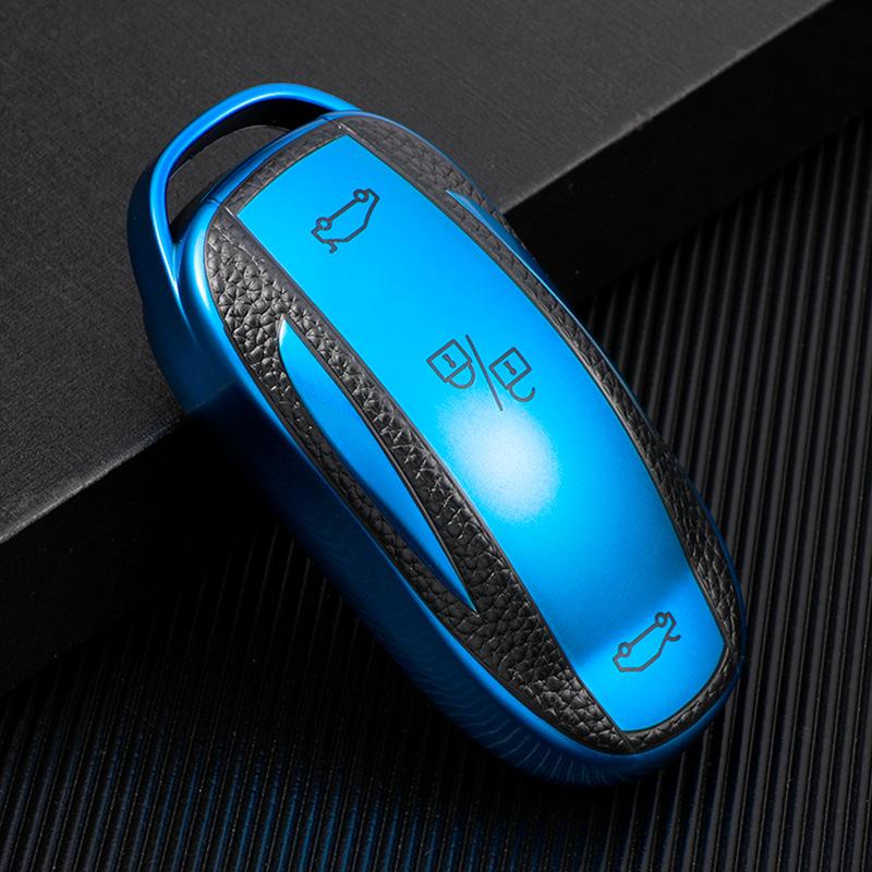 Tesla Model X Leather Texture Key Case - Soft Rubber Car Protective Shell