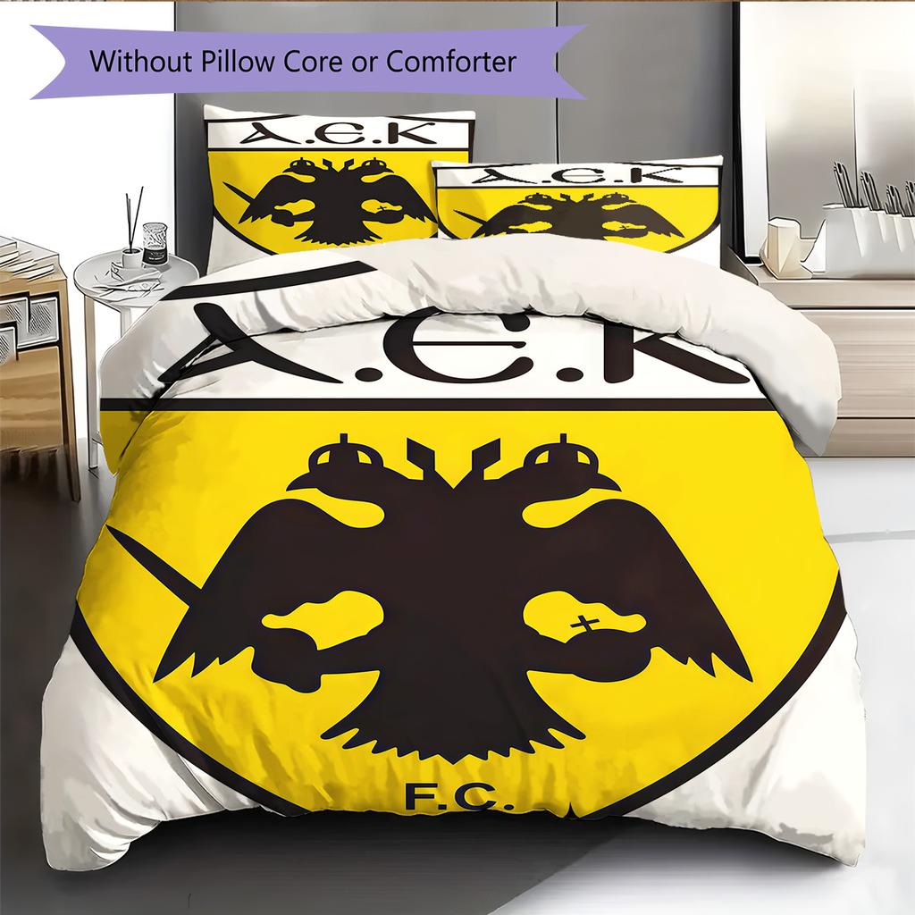 AEK Athens F.C Logo Bedding Quilt Set Quilt Cover Pillowcase Home Decoration Birthday Gift (1 * Duvet Cover + 2 * Pillowcase, Without Core)