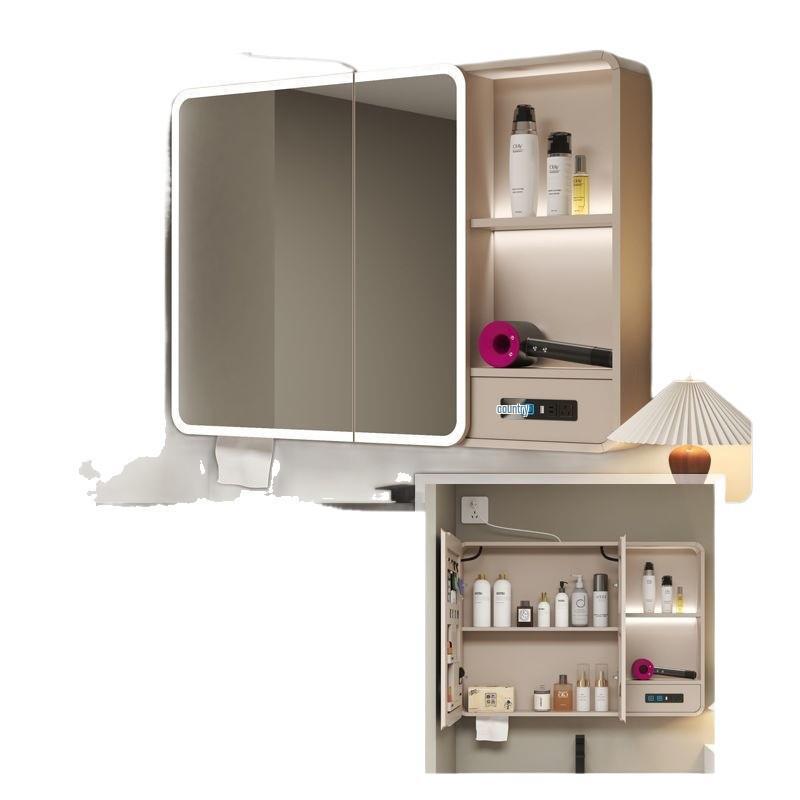 Arc Thickened Bathroom Smart Mirror Cabinet with Makeup Storage and Wall-Mounted Multi-Function Socket
