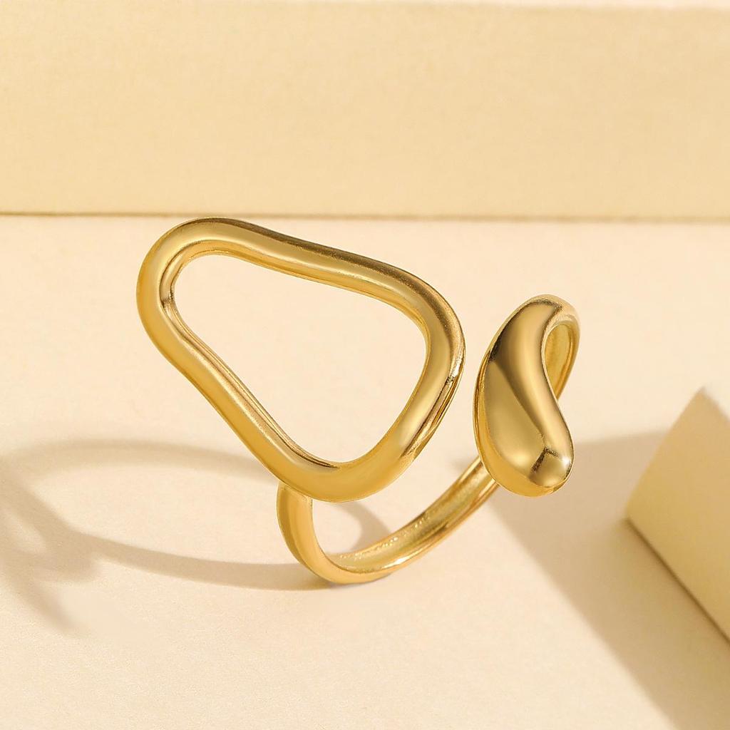 18K Gold-Plated Geometric Hollow Gourd Stainless Steel Ring for Women