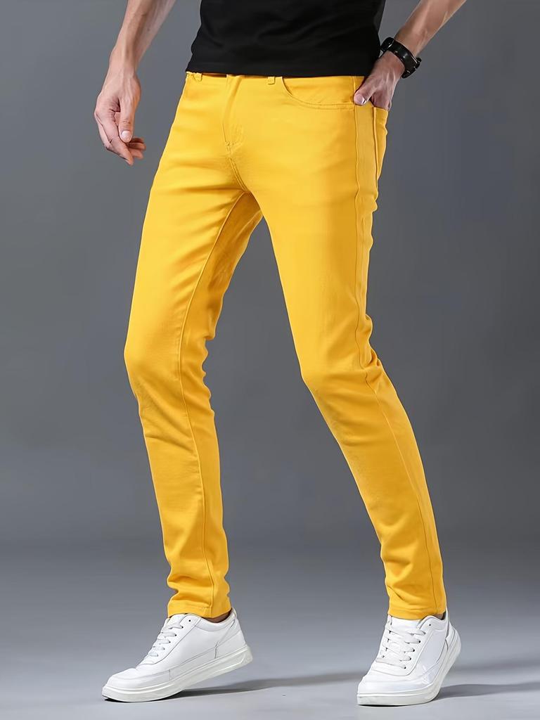Pánské strečové džínové cyklistické kalhoty, Business Casual, Žluté džíny