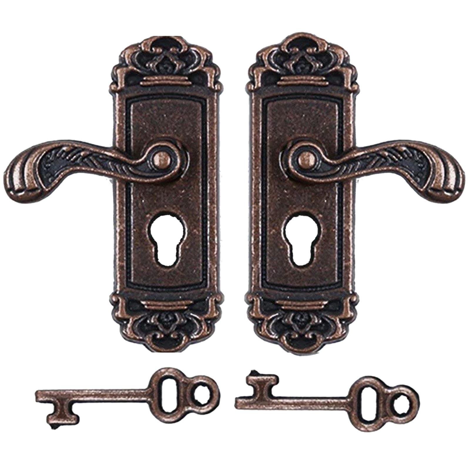 

1:12 масштабных миниатюрных дверных замков и ключей, набор из 2 в 1, набор дверных молотков, набор замков, винтажные аксессуары для украшения кукольного домика 3