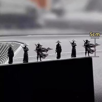 Miniature Chinese Swordsman Figurine Set Antique Collectible Car Dashboard Ornaments Unique Interior Decoration for Home Office