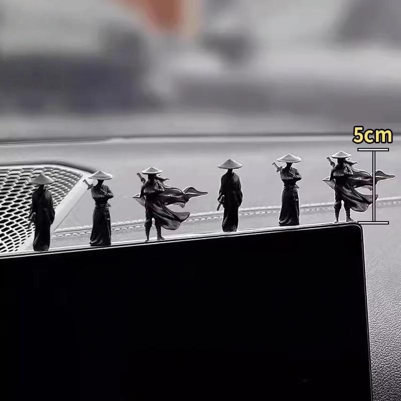 6Pcs/set Exquisite Car Statue Ornament Mini Chinese Swordsman Figure Cartoon Swordsman Miniatures Interior Decor