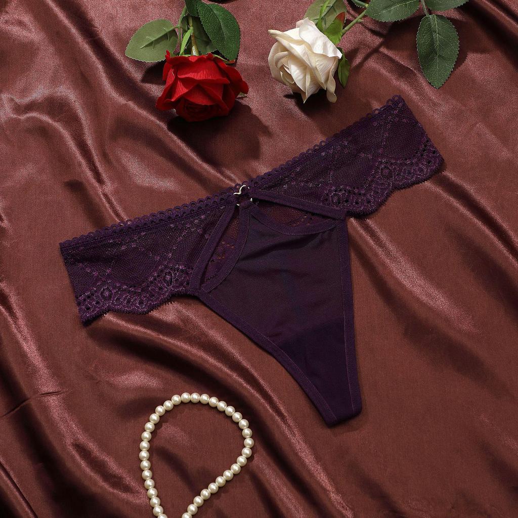 Peach Butt Sexy Lace Low Waist Heart Thong - Plus Size Transparent Panties for Women