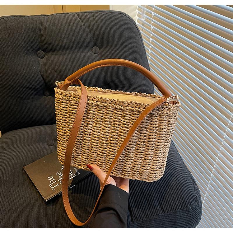 

Сумка большой вместимости женская летняя новая плетёная соломенная сумка через плечо для отдыха на море и пляжа хаки