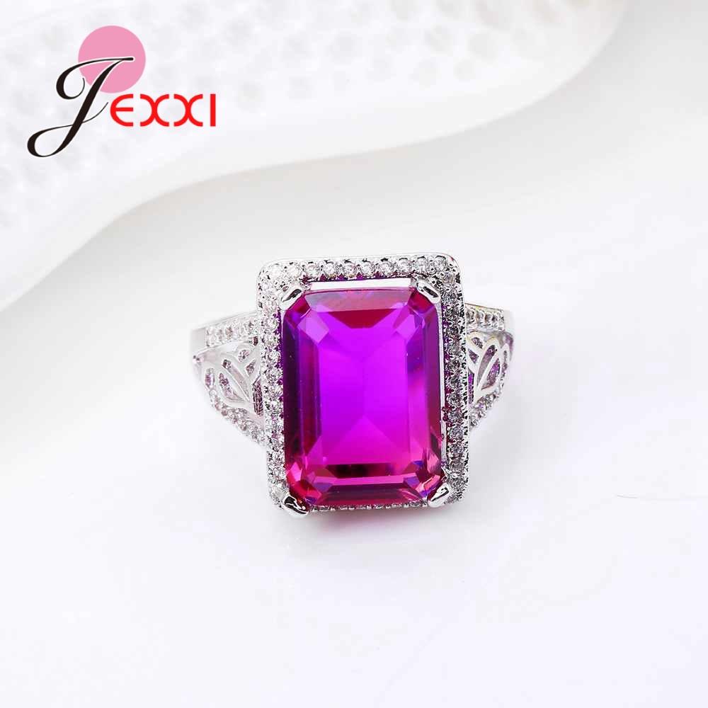 Exquisite Women Sterling Silver Rings For Wedding Engagement Jewelry Purple Austrian Crystal Ring Valentine's Day Gift
