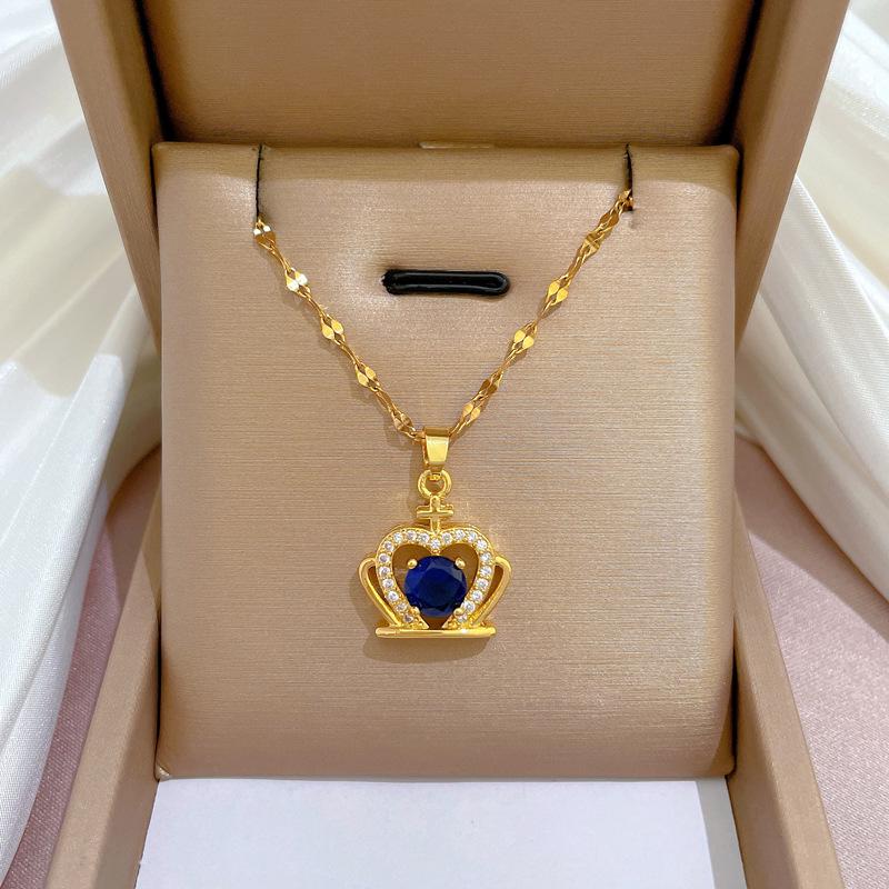Titanium Steel Micro-Inlaid Gold Plated Women's Lucky Bead Necklace - Trendy Clavicle Chain Accessory