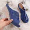 Sandali da Donna in Denim Pantofole Sandali con Zeppa Estivi Donna Bocca di Pesce Zeppe con Tacco Alto