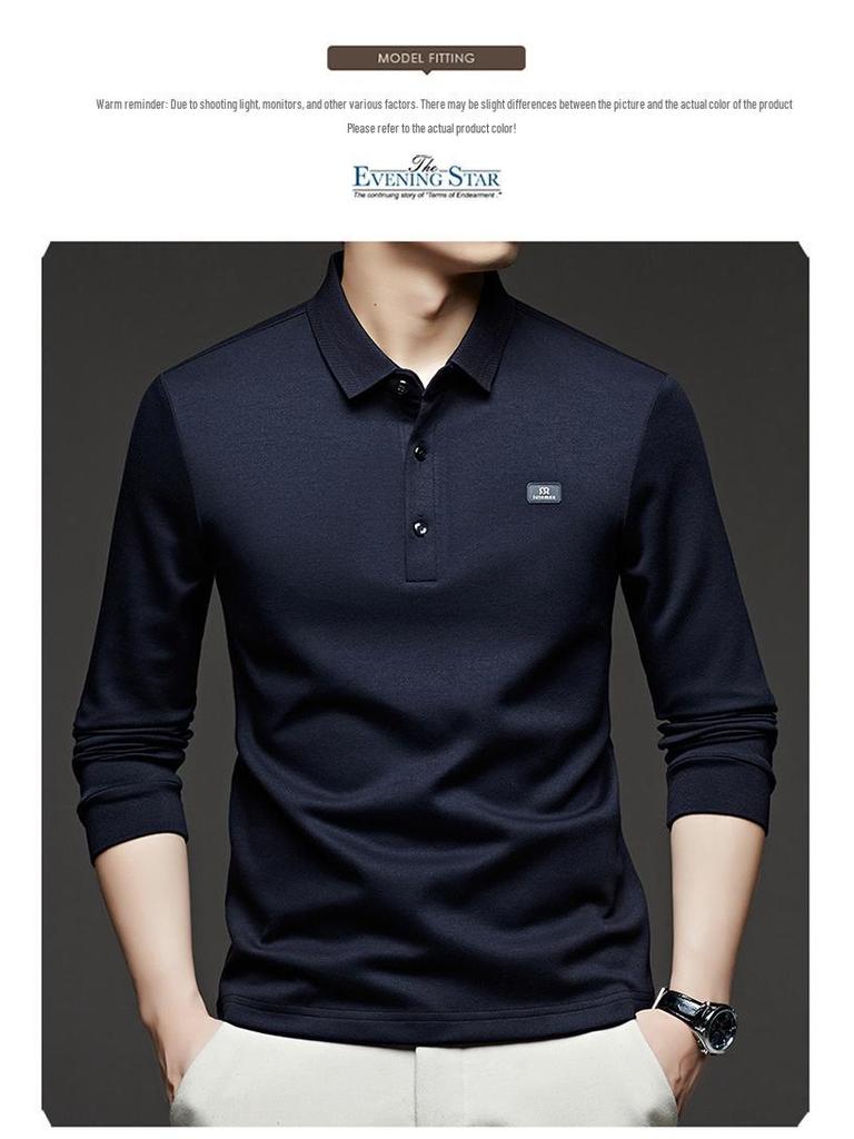 Scarecrow Herren Langarm-Poloshirt, Unifarben, Baumwolle, Lässige lockere Passform für Frühling und Herbst 2025