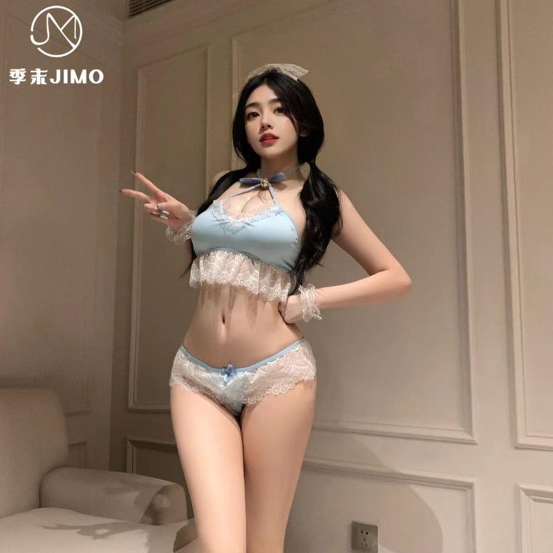 Sex underwear "mints" girl lace bow pure split swimsuit pure desire to hang neck 1111